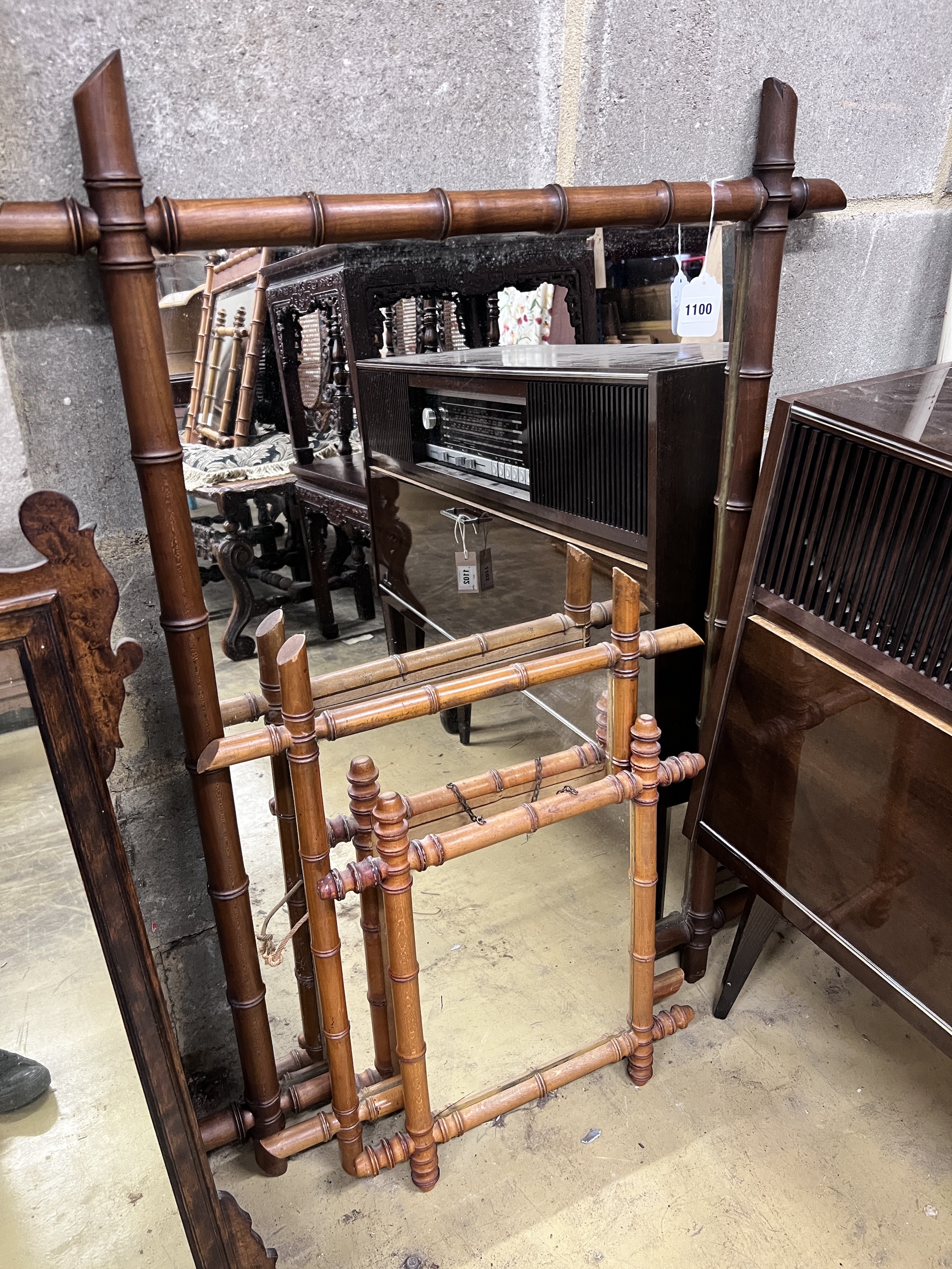 Three assorted late 19th century wall mirrors with bamboo effect frames, largest width 105cm, height 76cm